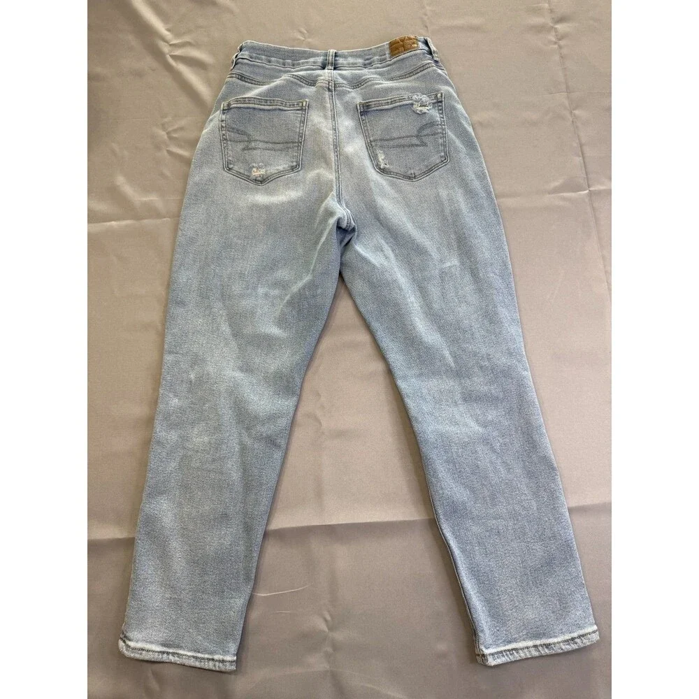 American Eagle Mid Rise Straight Jeans Light Wash Stretch Distressed 8 Regular